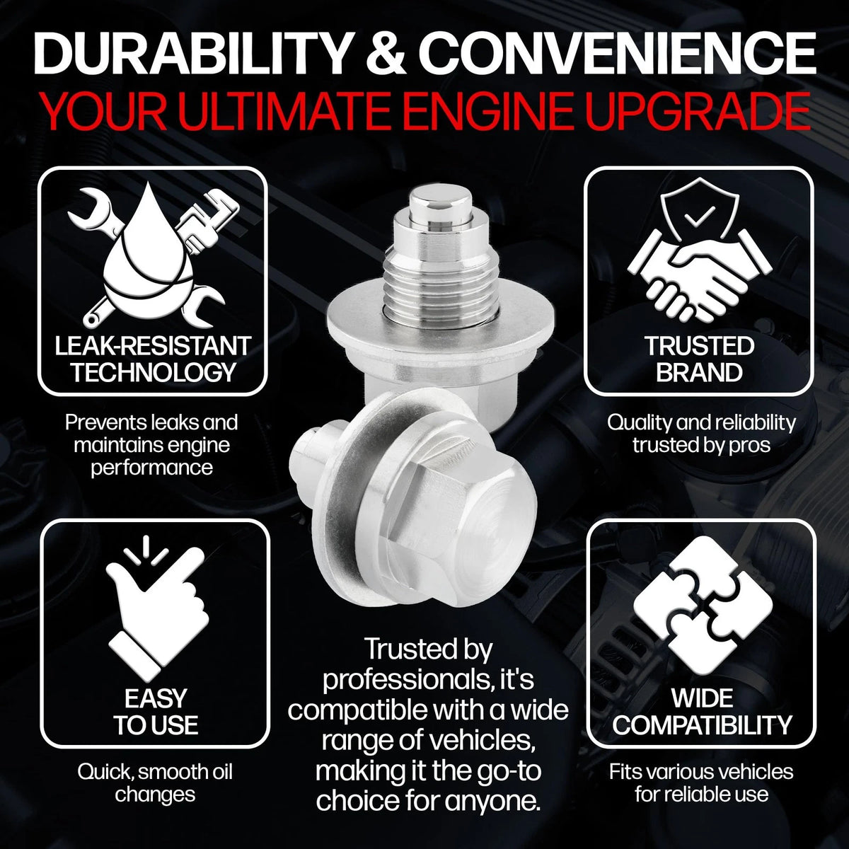 Votex - Made in USA - M12 X 1.25MM X 1.25 Magnetic Drain Plug, Silver