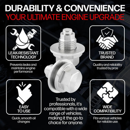 Votex - Made in USA - M12 X 1.25MM X 1.25 Magnetic Drain Plug, Silver