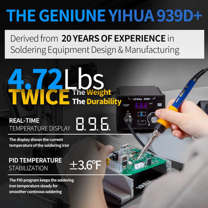 YIHUA 939D+ Digital Soldering Station, 75W Equivalent with Precision Black