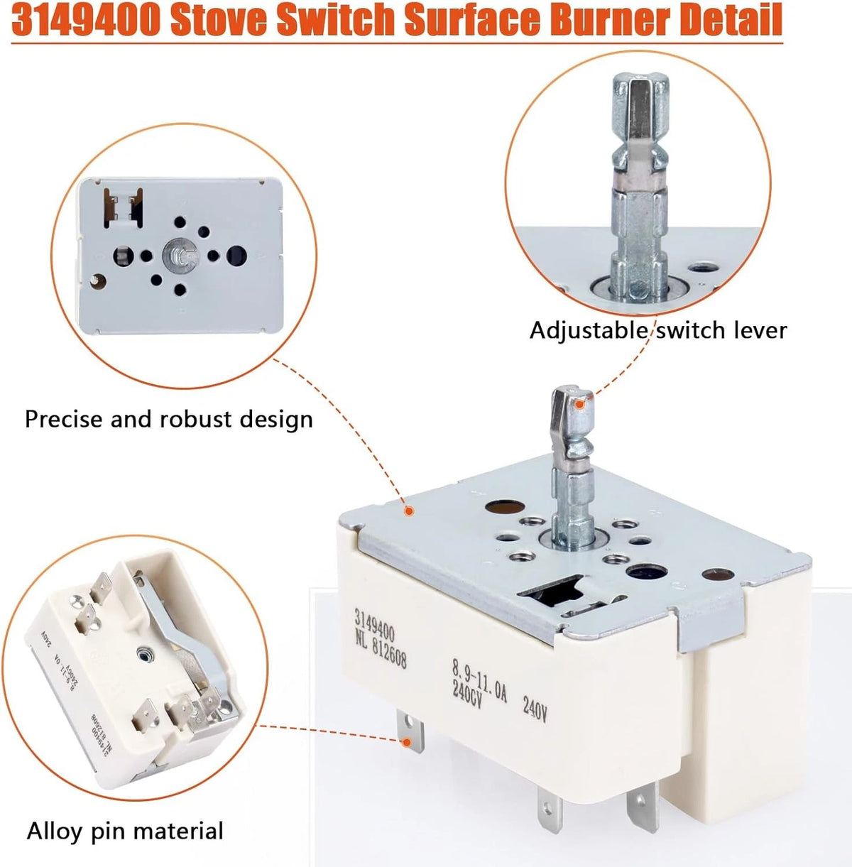 3149400 WP3148954 Range Burner Infinite Control Surface Element Unit Switch...