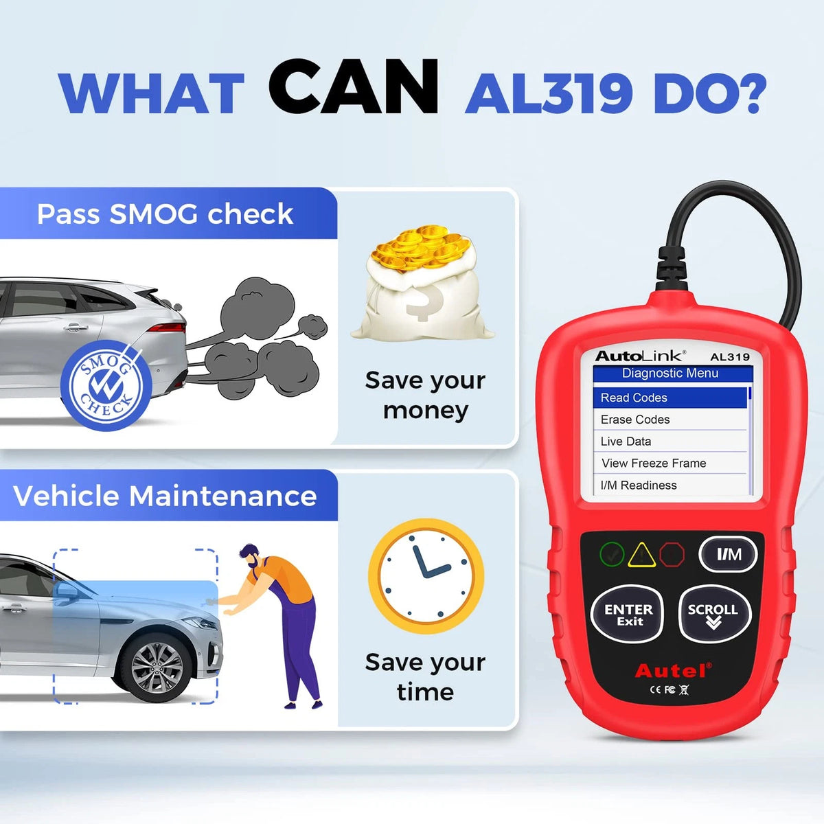Autel Professional OBD2 Scanner AL319 Code Reader, AL319,