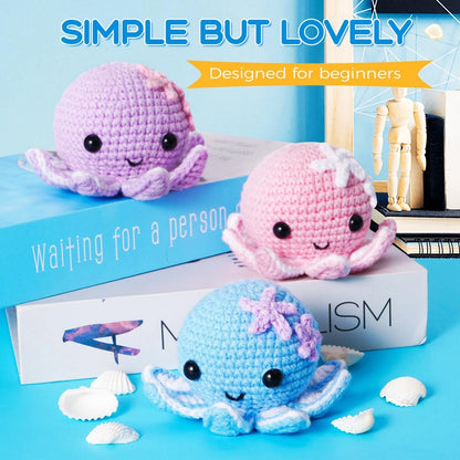 Crochet Kit for Beginners: Make 3 Cute Amigurumi Animals octopuses Family