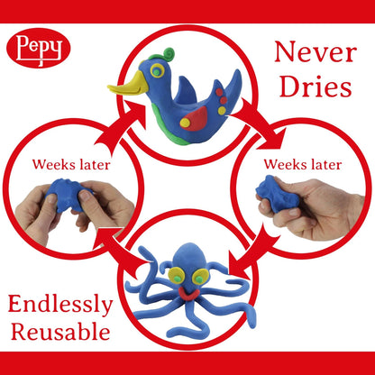 Pepy Reusable and Non-Drying Oil-Based Plasticine 1 Pound, Primary Colors
