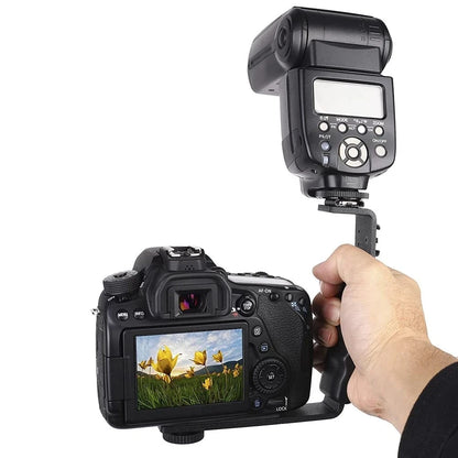 L-Shape Flash Bracket with Dual Cold Shoe Mount  Tripod Screw Black