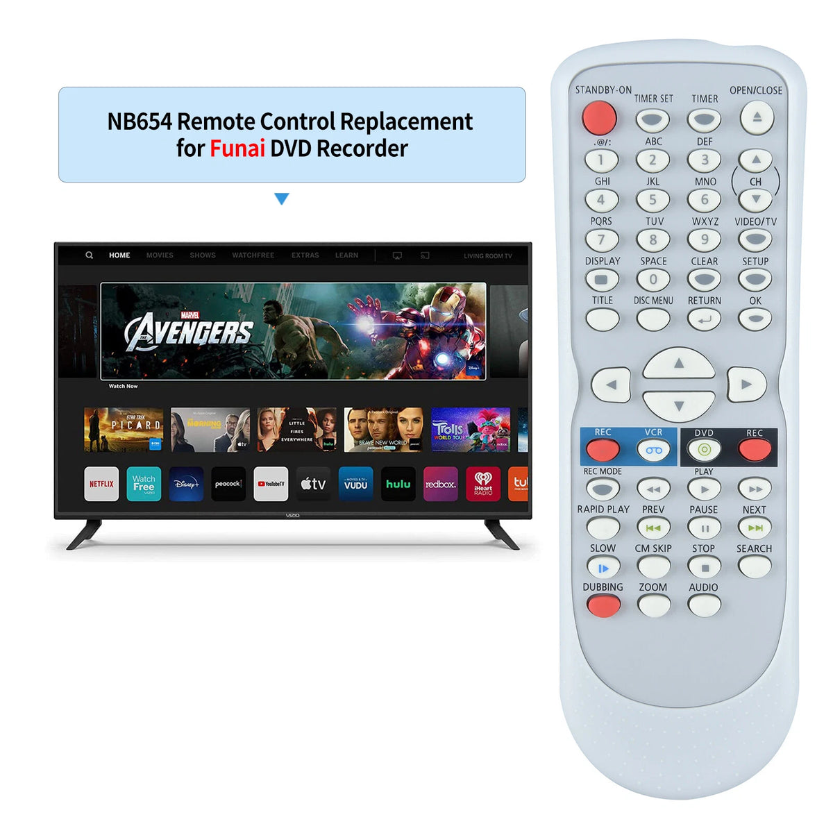 NB654 NB654UD For Funai DVD Recorder Replace Remote Control SV2000 WV20V6