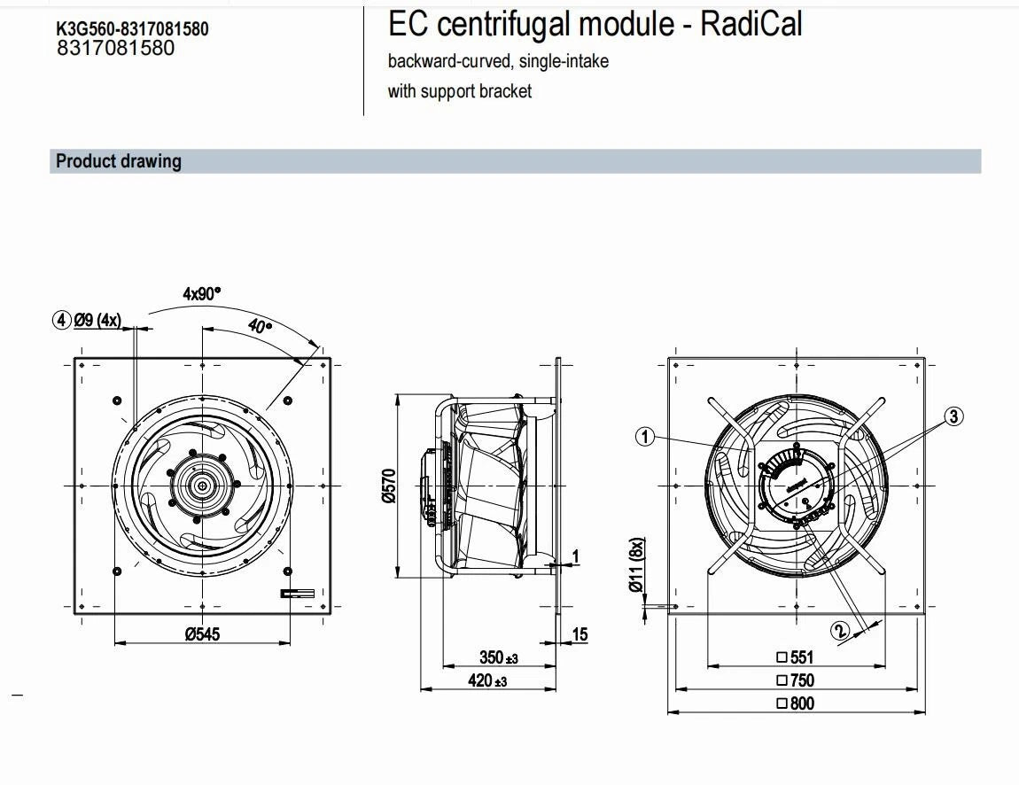 Ebmpapst K3G560-8317081580 Centrifugal Fan 400V ??560MM 6.0A Air Conditioner Fan