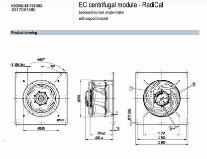 Ebmpapst K3G560-8317081580 Centrifugal Fan 400V ??560MM 6.0A Air Conditioner Fan