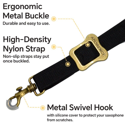 adorence Saxophone Neck Strap (Metal Swivel Snap, Pad, One Size, Black