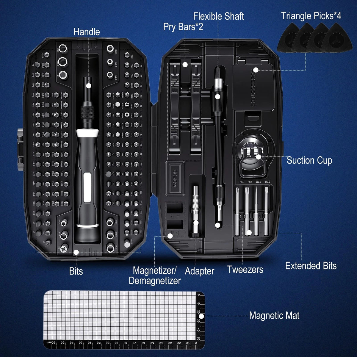 152-in-1 Precision Screwdriver Set, Electronics Repair Kit with Manual, Black