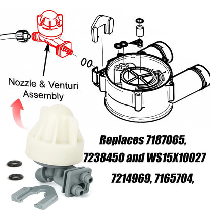 7187065 Water Softener Nozzle & Venturi Assembly, Seals & Clip Included Gray
