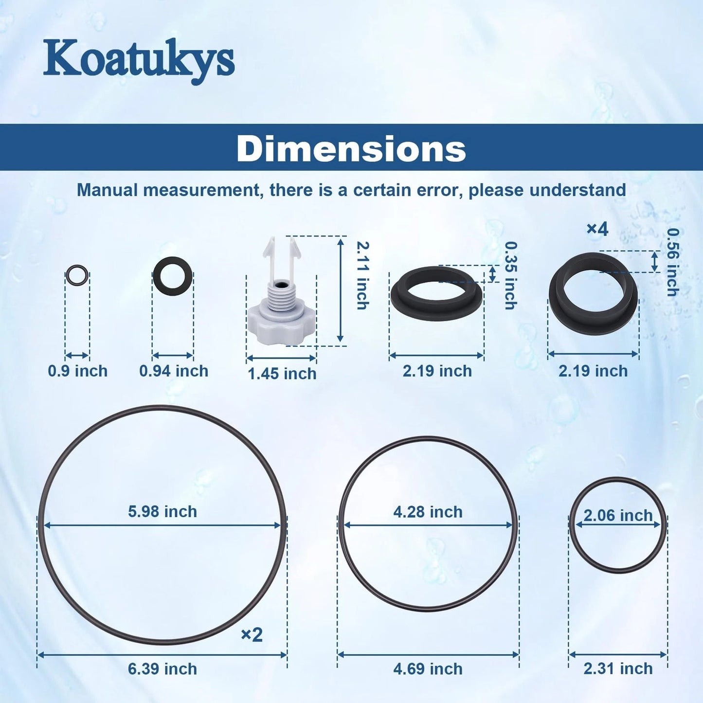 Koatukys Sand Filter Pump Replacement Parts for Intex 25013 Kit(12PCS), Black