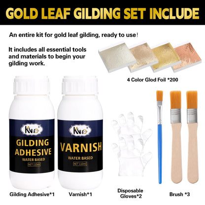 KINNO Gilding Adhesive Set, Gold Leaf Kit with 8cm, 4 colors gilding set