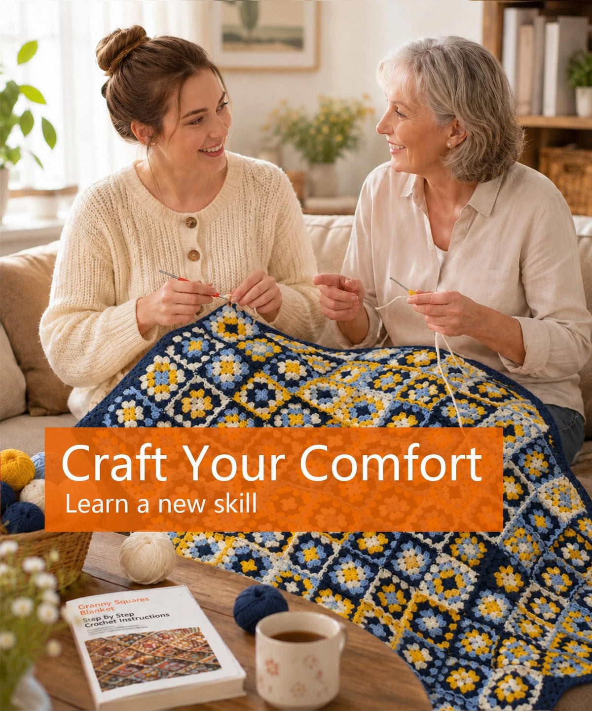 Kitcroet Granny Square Crochet Kit for Beginners, Complete Coastal Sunshine