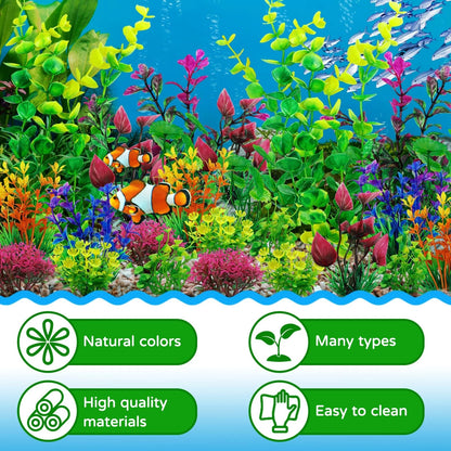 QUOZUO 25pcs Artificial Plant, Fish Tank Decorations Plants, Colorful