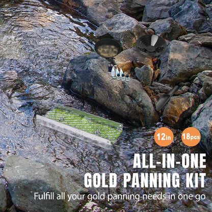 18pcs Mini Sluice Box Gold Panning Kit, Portable Aluminum Alloy Mining Black