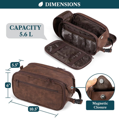 PAVILIA Toiletry Bag for Men, Hanging Travel Large (10.5x5.5x6), Dark Brown