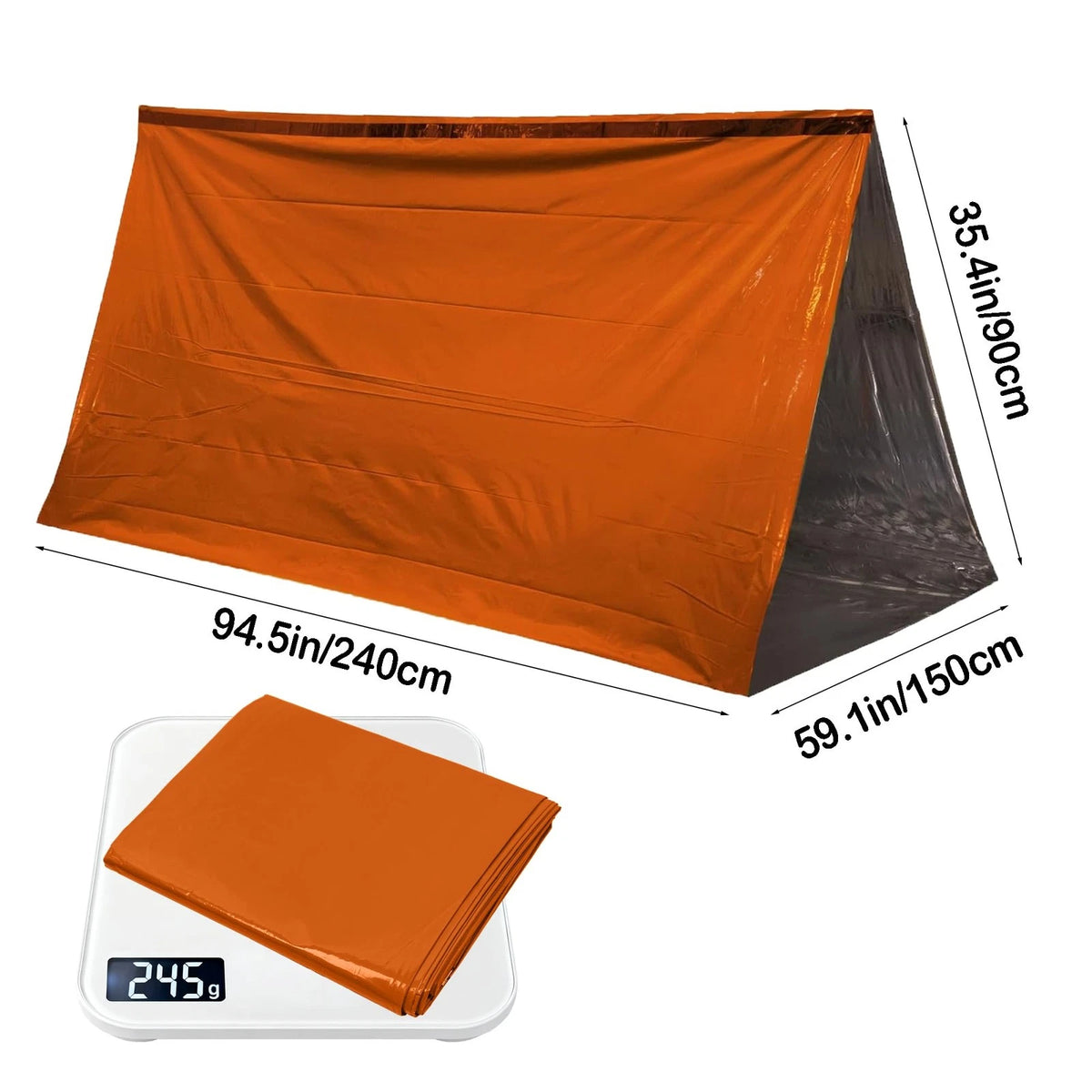 Deecam Emergency Survival Tent, 1 or 2 Person Mylar Thermal 94 x 59", Orange