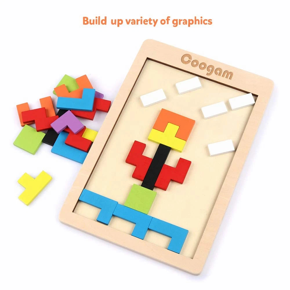 Coogam Wooden Blocks Puzzle Brain Teasers Toy 40, Vibrant, Multi-colored