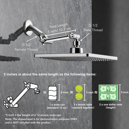 5 Inch Adjustable Shower Head Extension Arm, With Locking 5 inches, 1. Chrome