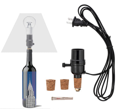 VINO LIGHT Bottle lamp kit, with 9mm Glass Drill bit, Works black and cork