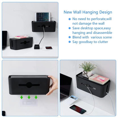 Cable Management Box,Cord Organizer Box for Desk 11.5X 5.12 X 5 inches, BLACK