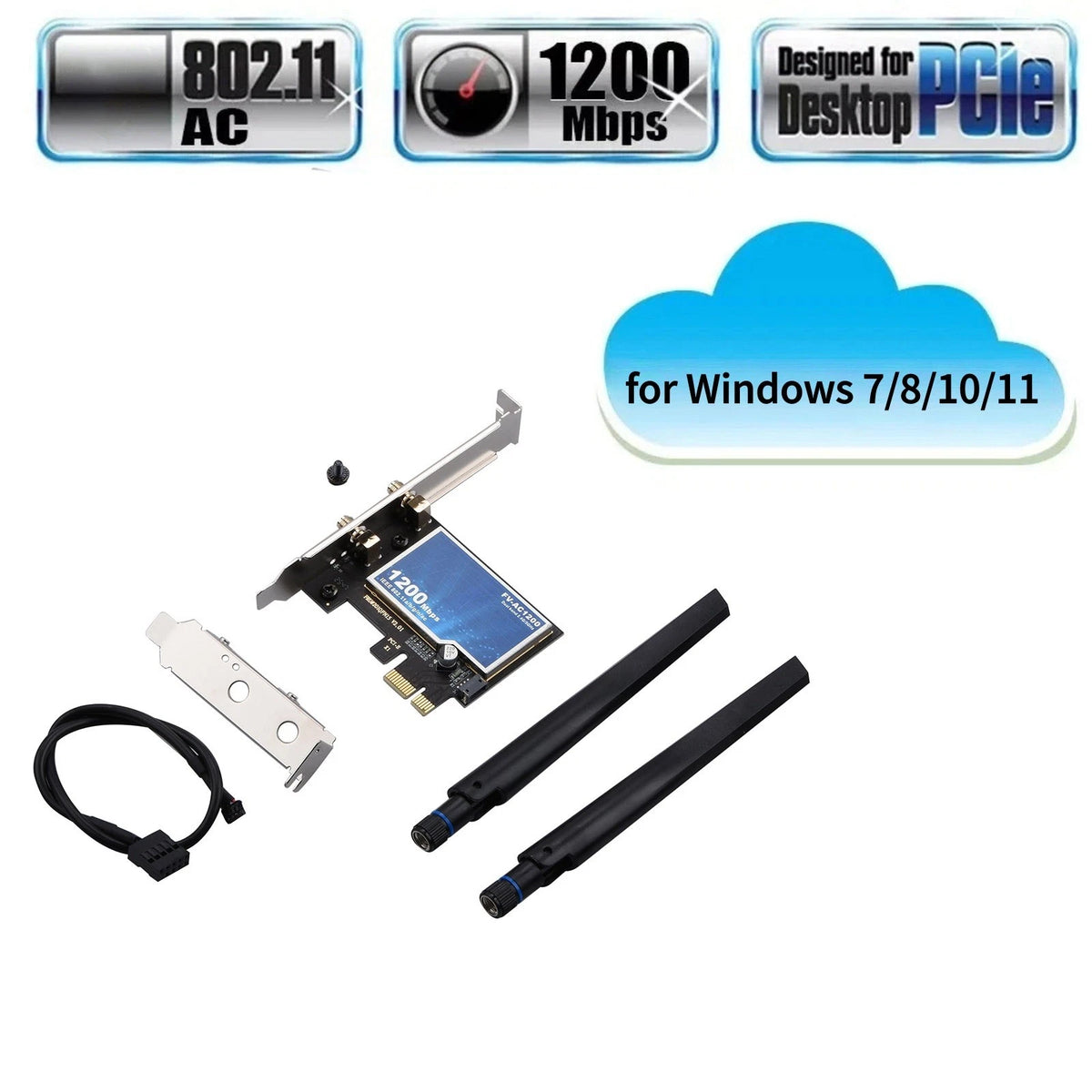 FV-AC1200 WiFi Adapter PCIe Dual Band 802.11ac Bluetooth 4.0 w/ 2 Antennas