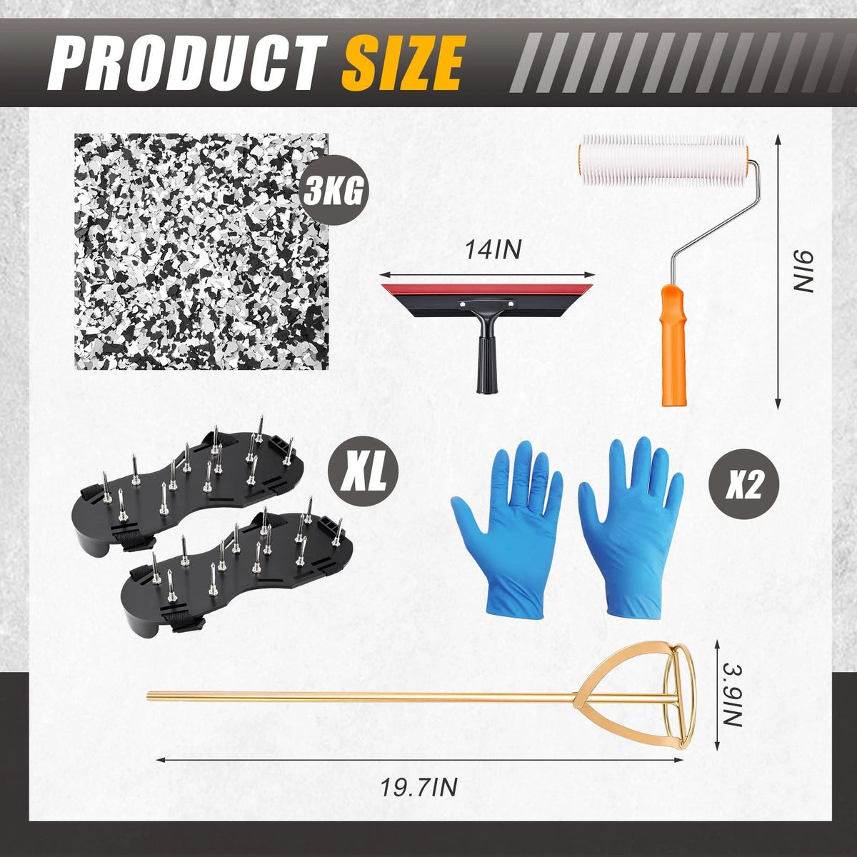 Garage Epoxy Floor Coating Tool Kit with Spike Shoes - Complete DIY Concrete...