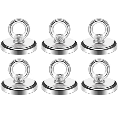 MIKEDE Strong Neodymium Fishing Magnets 6 Pack, 1.26"(32 mm)-100lbs, Silver