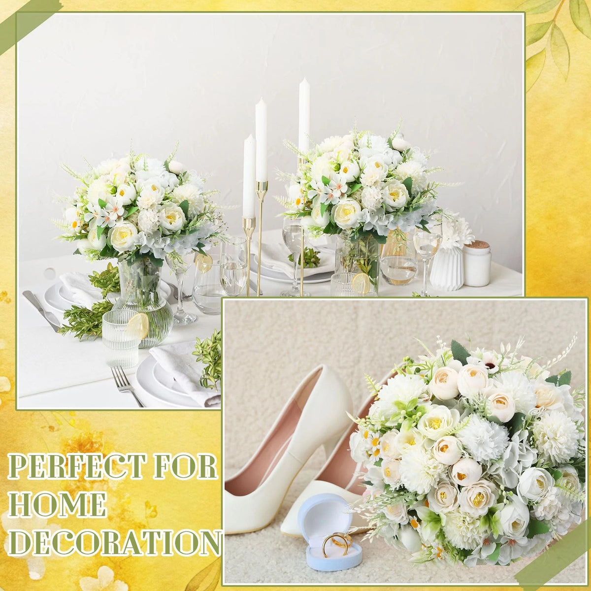 Tigeen 6 Bundles Artificial Bouquet Flowers Peonies Faux White