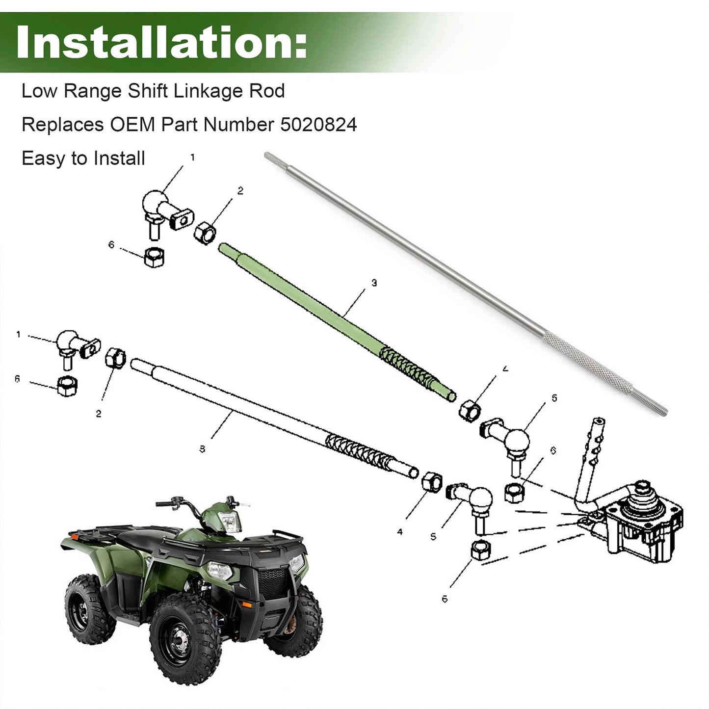 Low Range Shift Linkage Rod 5020824 For Polaris Sportsman 500 400 Silver