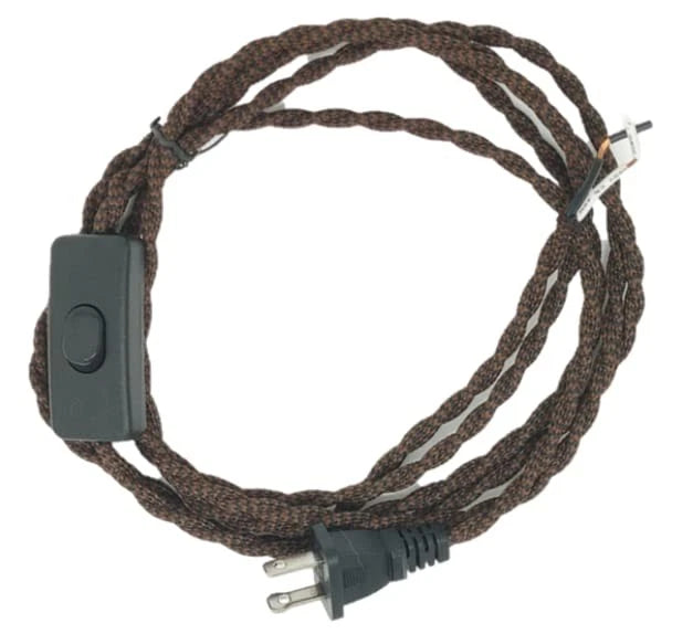 Twisted Rayon Cloth Covered Electric Lamp Cord with Polarized End Plug, Black