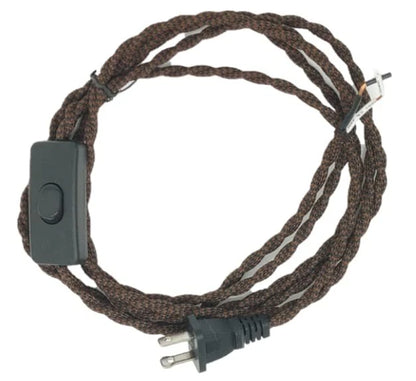 Twisted Rayon Cloth Covered Electric Lamp Cord with Polarized End Plug, Black