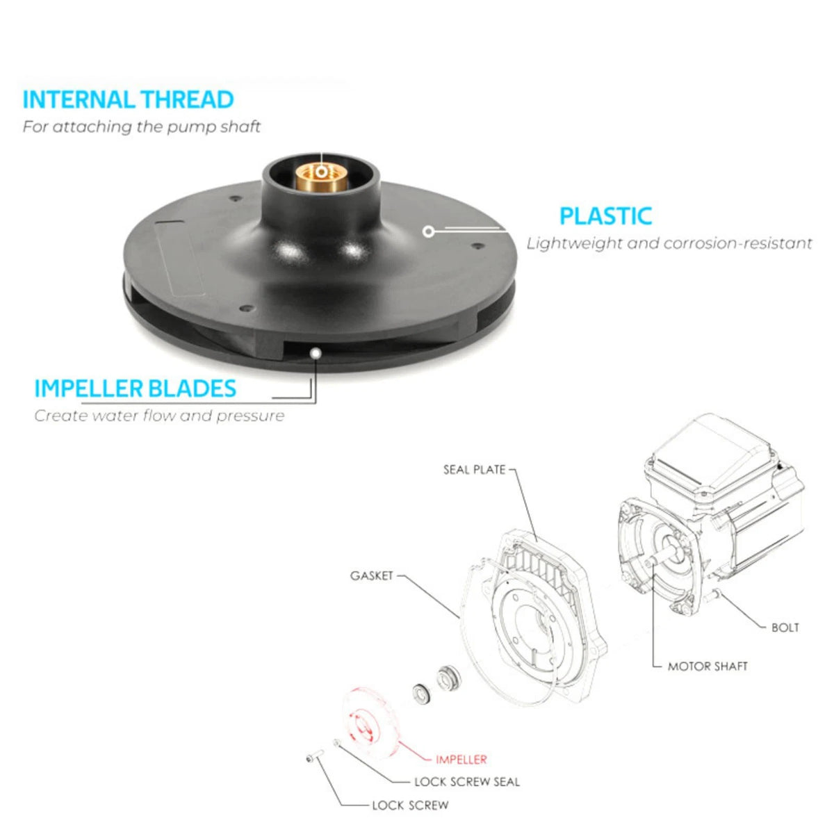 Impeller 073129 1-1/2 HP for WhisperFlo Pool Pump WF-6 WFE-28 WFK-6 WFDS-28