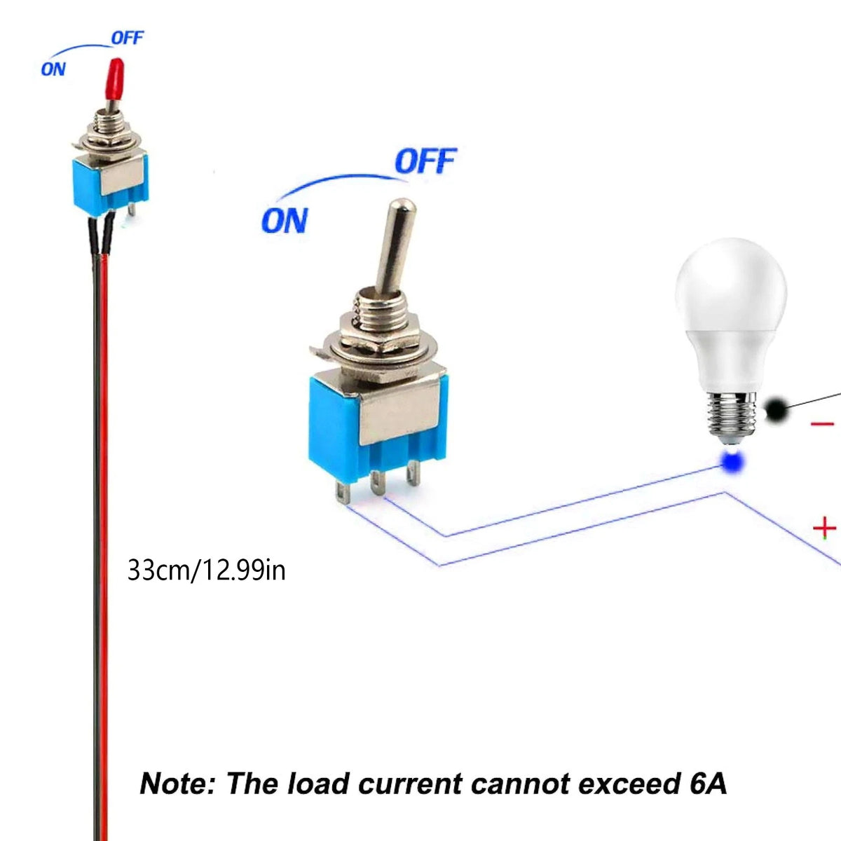 10* Professional Car Mini Toggle Switch With Pre-Wired For 6mm Mounting Hole