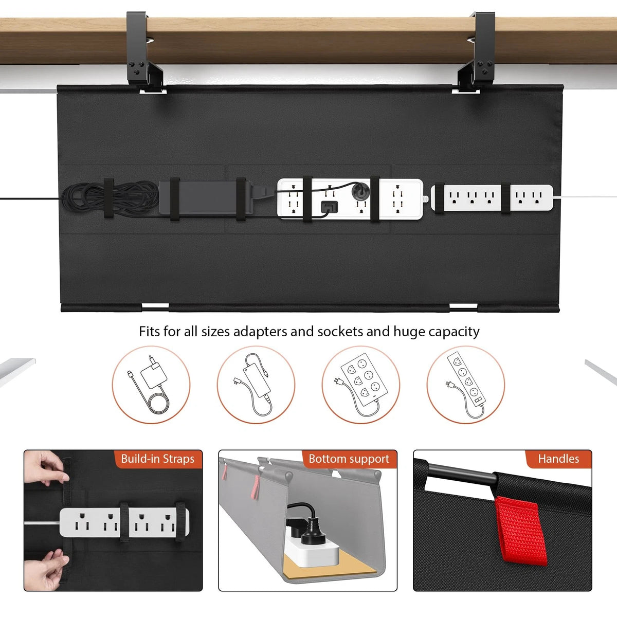 Univivi No Drill Under Desk Cable Management Tray, 36" 36"L x 5.5"W, Black