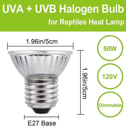 YEGRUEB UVB UVA Reptile Light Bulb 50W for Reptiles and Warm White