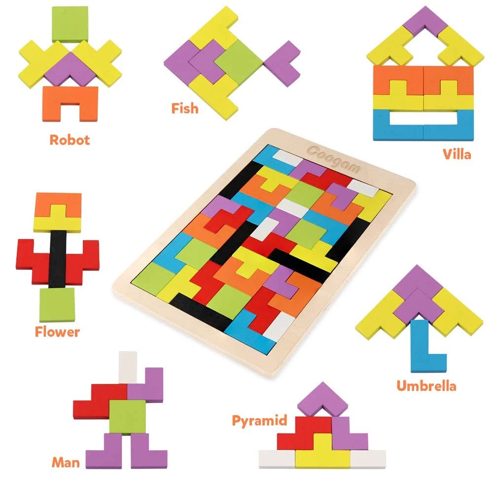 Coogam Wooden Blocks Puzzle Brain Teasers Toy 40, Vibrant, Multi-colored
