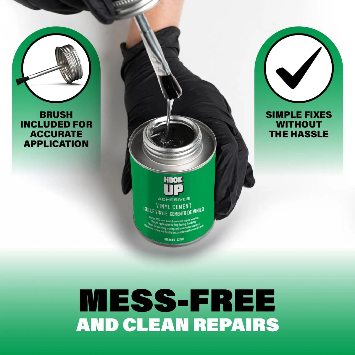 HOOK UP Vinyl Cement – Waterproof Pool Liner Repair Glue for 8 oz, Clear