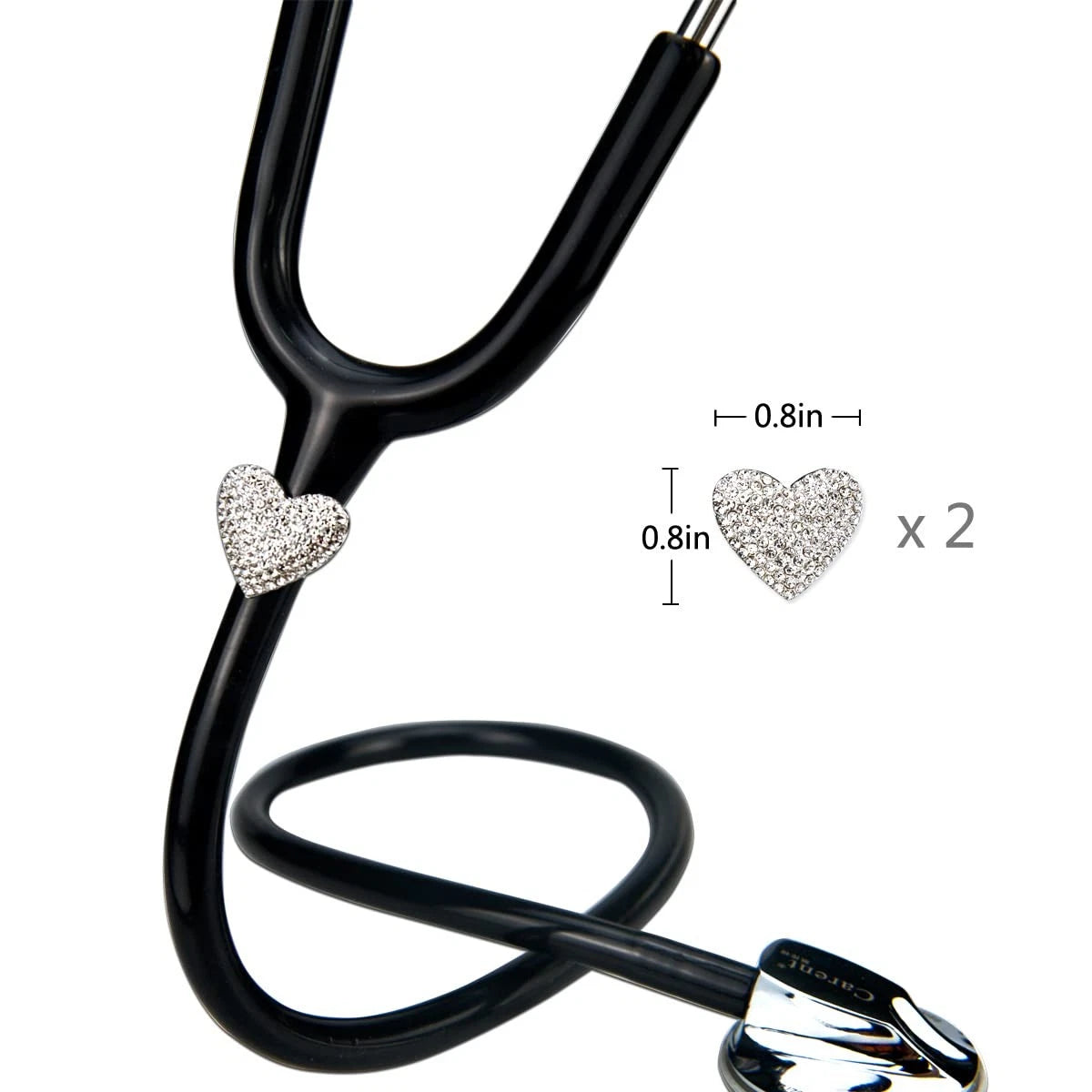 2 Pack Spark Bling Love Heart Stethoscope Charms, Custom Silvery