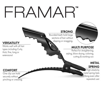FRAMAR Black Alligator Clips For Hair Styling 10 1 Count (Pack of 10),