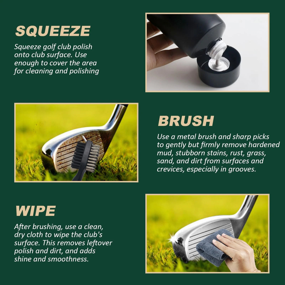 Golf Club Cleaning Kit 3-in-1 with Cleaner Brush, Towel and black