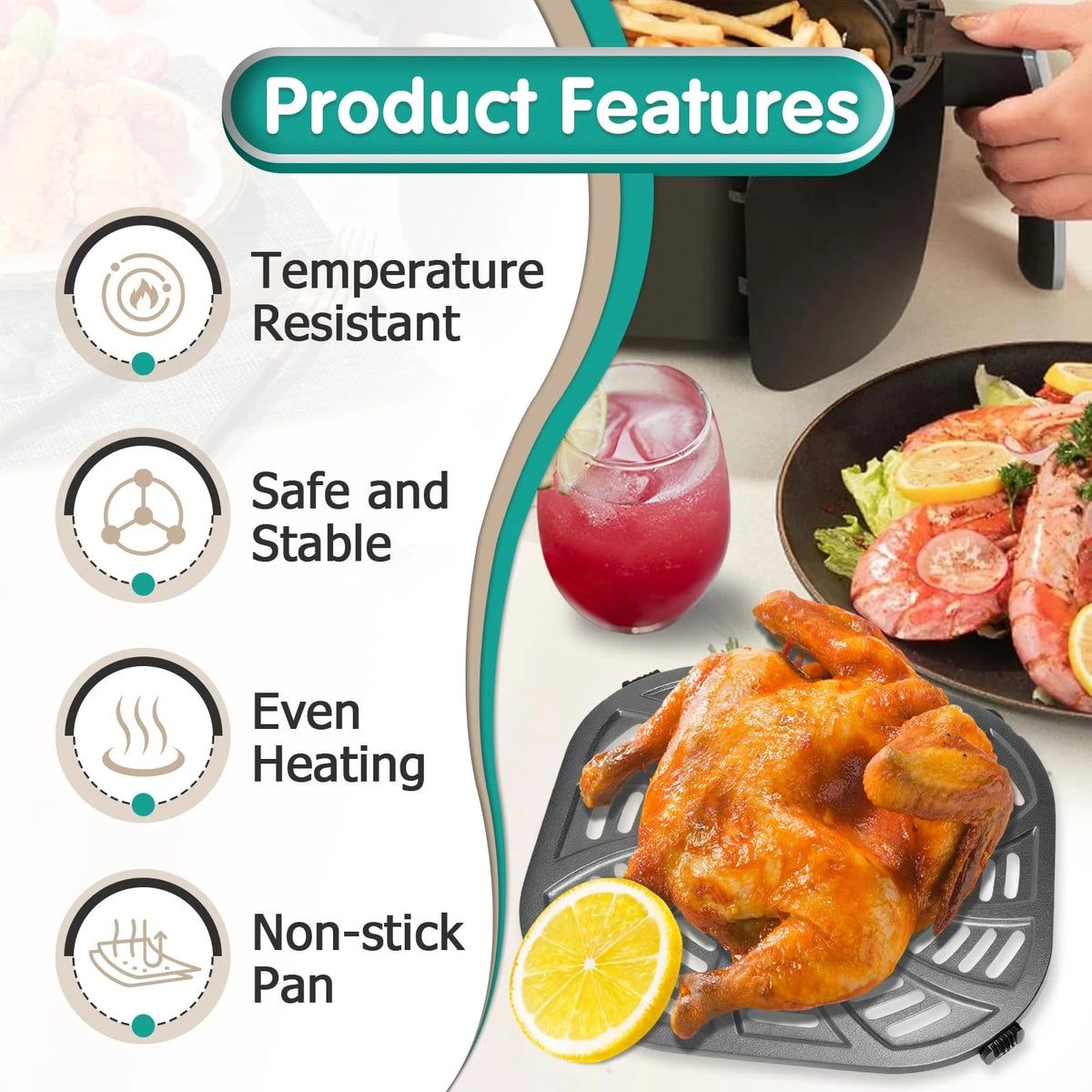 7QT Air Fryer Grill Plate for Gourmia GAF798 GAF716 Fryers, 8.97''×8.97'