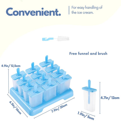 ANSMIO Popsicle Molds, 12 Reusable Ice Pop Molds with Stand, Standard, Blue