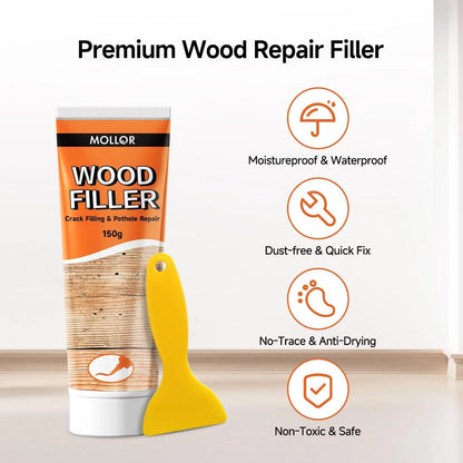 Mollor All Purpose Wood Filler, White Putty Repair for 150g,