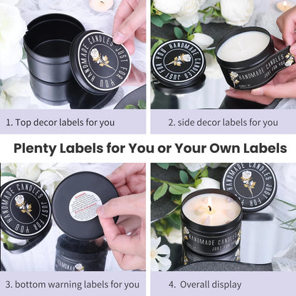 CONNOO 48 Pack Candle Tins - 24pcs 8oz + 4oz 48pcs 4oz+8oz, Matte Black