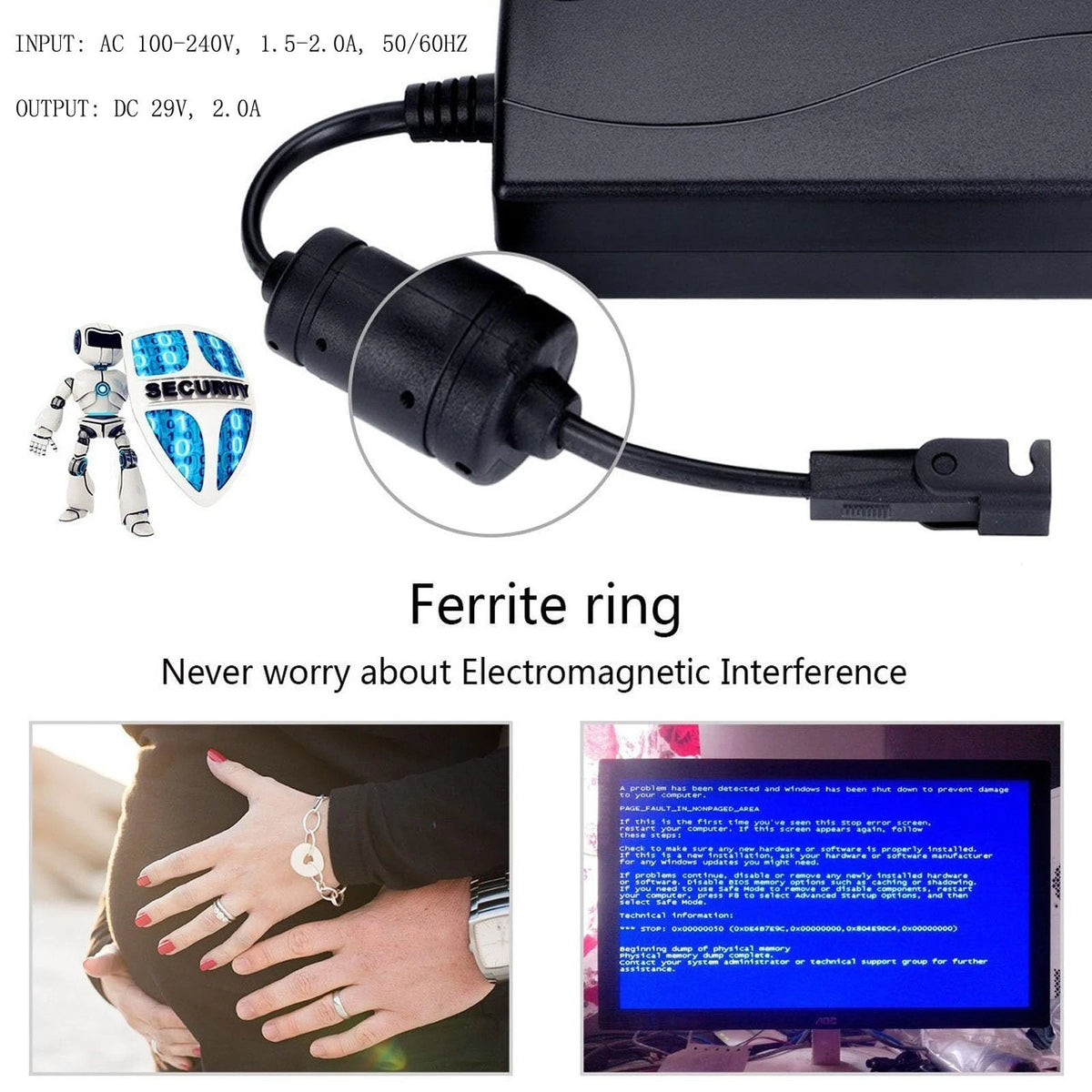 Universal Power Cord for Recliner Chair - 29V 2A Supply, Black