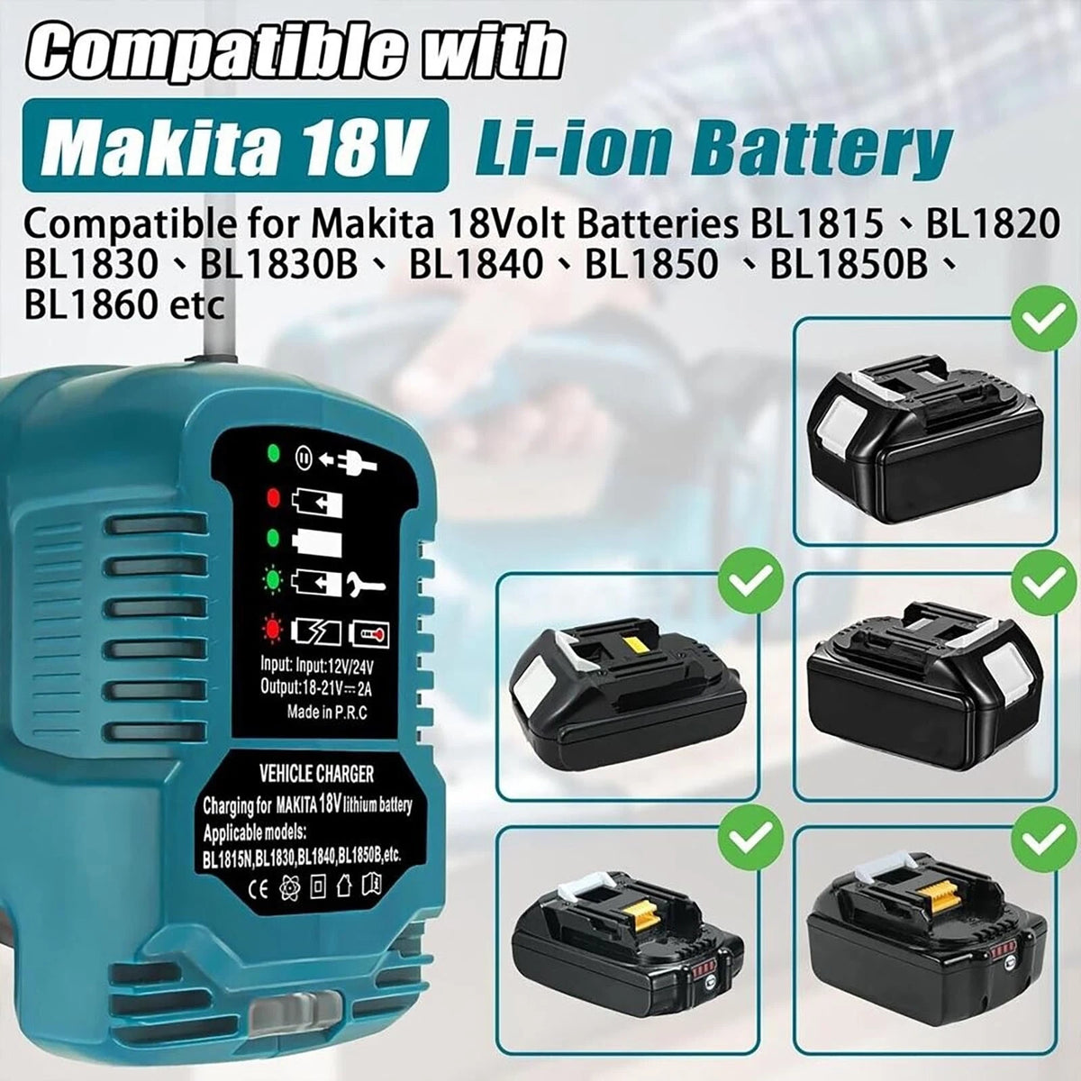 Replacement Car Charger For Makita 18V LXT Battery BL1815 BL1830 BL1840 BL1845