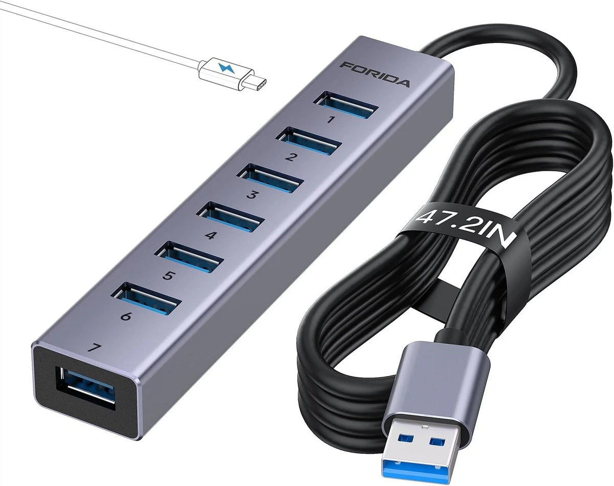 FORIDA USB to Hub Long Cable, 8 Ports 3.0 Adapter with 7 47IN