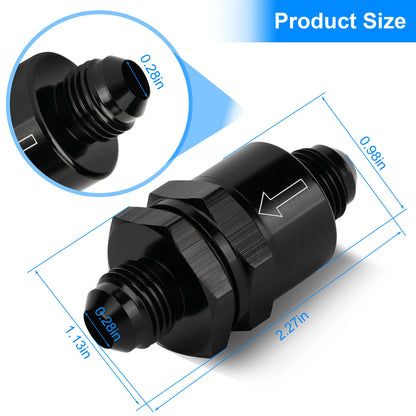Black Aluminium -6 AN to AN6 Flare Inline Check Valve -Black