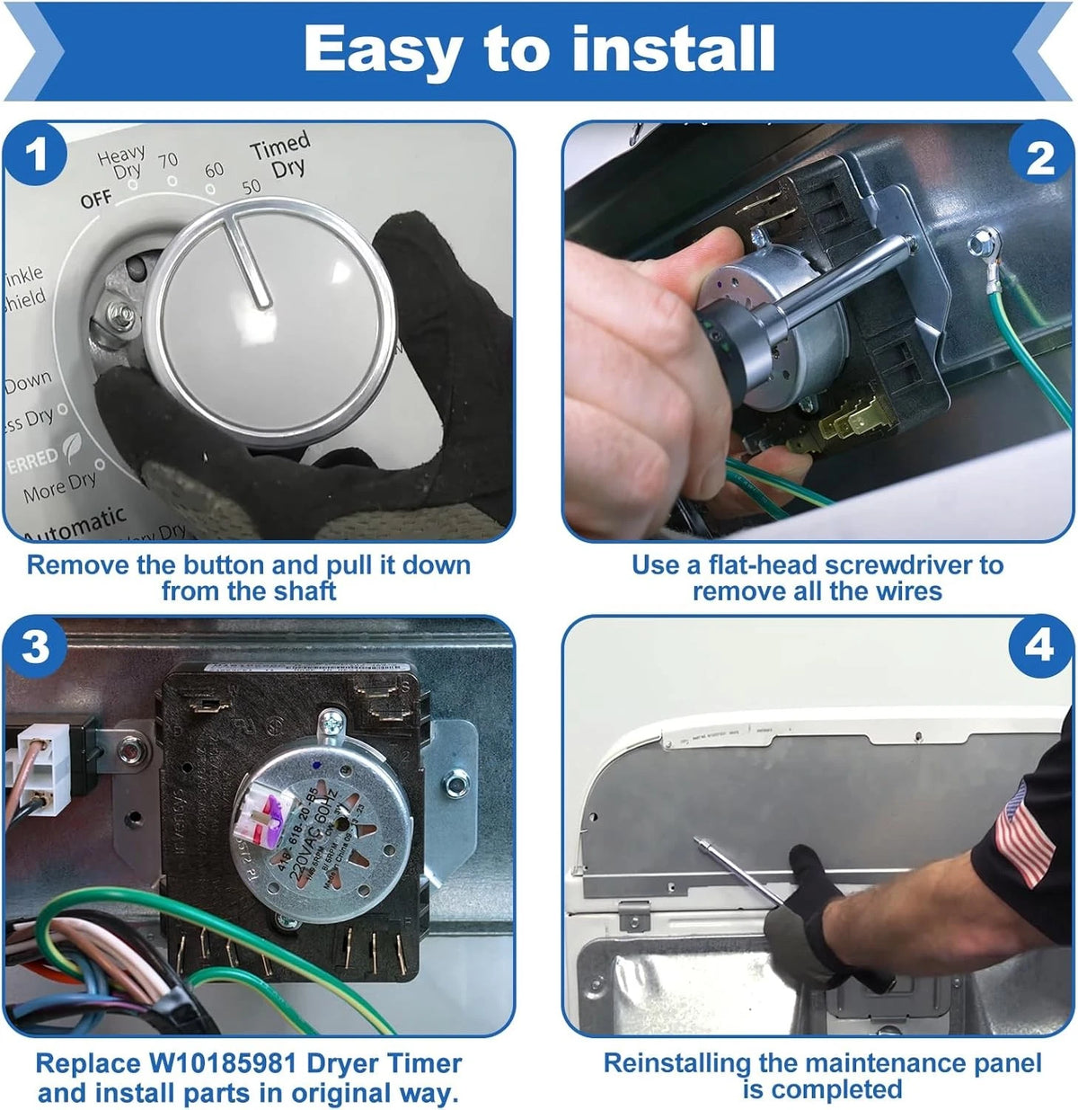 W10185981 Dryer Timer Replacement for Whirlpool Maytag KitchenAid Black